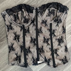 Nude and black lace corset top